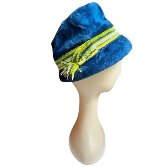 Vintage 1960s Italian Felt Blue Bucket Hat Duchess Styled by Coralie - Picture 3 of 10